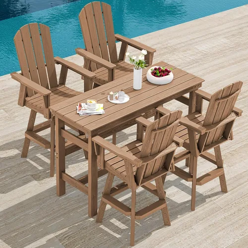 Vista 24 de SERWALL Silla de bar Adirondack giratoria de HDPE, taburetes de bar giratorios para exteriores, silla Adirondack de balcón para bistro, piscina