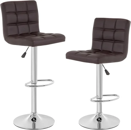 Vista 9 de Juego de 2 taburetes de bar de piel sintética con altura de mostrador, taburetes de bar ajustables en altura, silla de bar, taburete de cocina, Negro