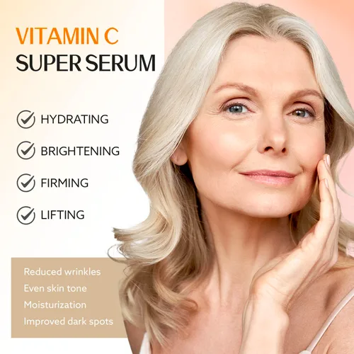 Vista 3 de Suero súper vitamina C para mujeres mayores de 70 años: suero facial de vitamina C, niacinamida, bakuchiol, ácido hialurónico, hidratante