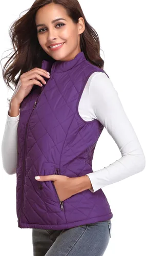 Vista 2 de Fuinloth - Chaleco acolchado para mujer, diseño de cuello alto, ligero, con cierre