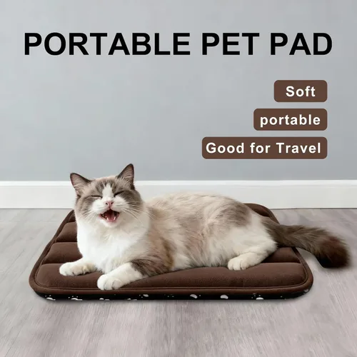 Vista 2 de Tapete de cama para perro, almohadilla reversible para jaula de perro con alfombrilla lavable y espuma suave, cama plana para mascotas para perros