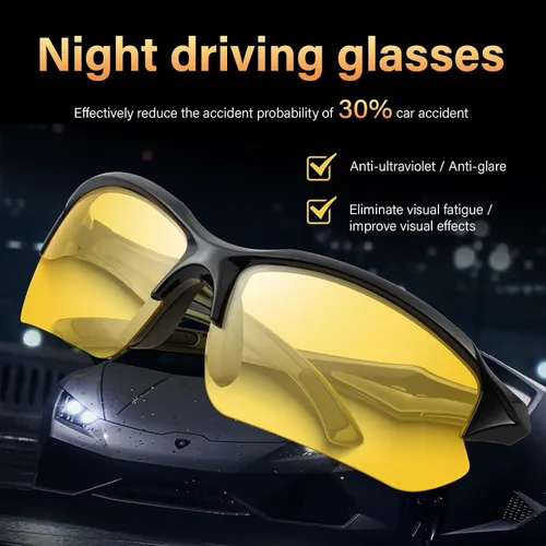 Vista 2 de Paquete de 3 lentes polarizados de visión nocturna para hombres, conducción, ciclismo, deporte, noche, antirreflejos, lentes amarillas, marco ligero