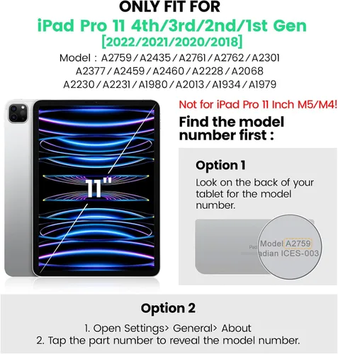 Vista 2 de SEYMAC Funda para iPad Pro 11 de 4ª, 3ª, 2ª, 1ª generación (2022/2021/2020/2018), funda protectora de cuerpo completo a prueba de golpes con Negro