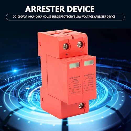 Vista 7 de DC 1000V 2P House Protector 10-20KA Dispositivo de pararrayos de bajo voltaje Dispositivo de protección de riel DIN ignífugo para protección contra