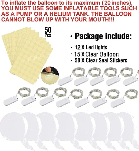 Vista 7 de Globos LED iluminados (blanco cálido, 12 juegos con batería)