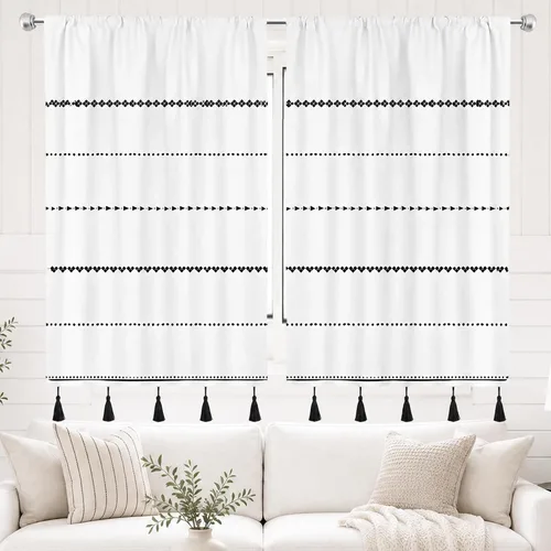 Vista 7 de Cortinas bohemias de cocina 27.5 pulgadas de ancho x 39 pulgadas de alto A1-blanco