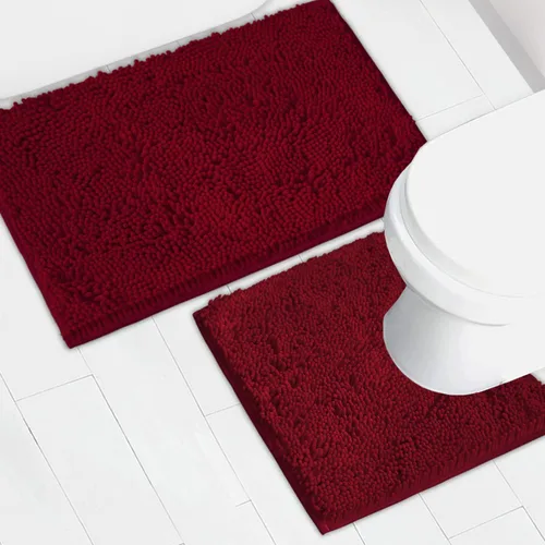 Vista 13 de Juego de 2 tapetes de baño de chenilla, superabsorbentes, con fuerte respaldo antideslizante de PVC, tapetes de baño para baño, peludos