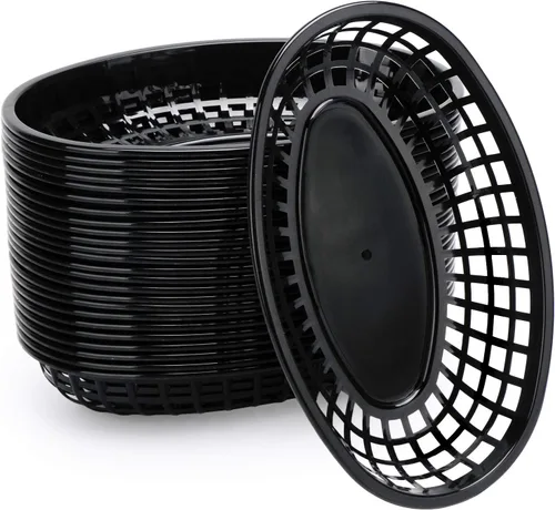Vista 10 de EUSOAR Bandejas de plástico para servir, 6 cestas de alimentos de 9.4 x 5.9 pulgadas para servir, cestas de pan reutilizables para suministros