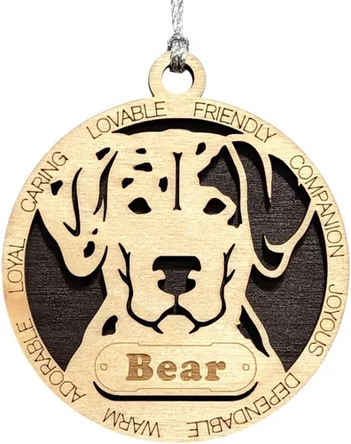Vista 30 de Adorno de Navidad personalizado para perro Cavalier King Charles Spaniel, redondo de 3 pulgadas, madera cortada con láser de 2 capas, nombre y texto
