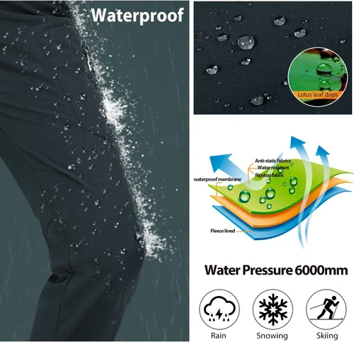 Vista 7 de GOLDEN CAMEL Womens Softshell Hiking Pants Waterproof Windproof Outdoor Winter Ski Pants Fleece Lined Insulating pants