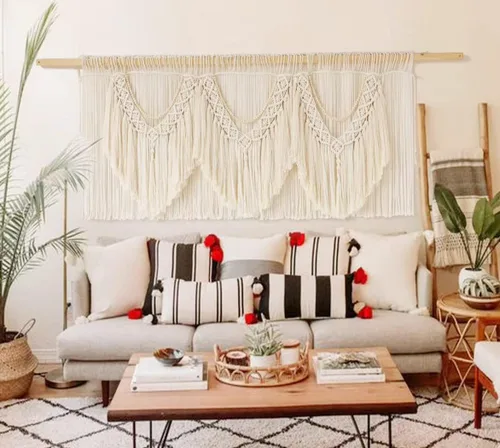 Vista 3 de IOWER Decoración de pared de macramé, 75 pulgadas de ancho x 35 pulgadas de largo, macramé extra grande para colgar en la pared, artesanía