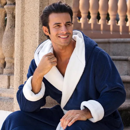 Vista 4 de Alexander Del Rossa - Bata de baño de forro vellón, con capucha, para hombre, colores lisos
