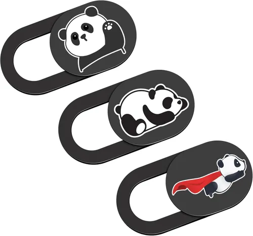 Vista 8 de Funda deslizante para cámara de laptop, 0.02 pulgadas, ultradelgada, linda con diseño de panda, para MacBook Pro, laptops, smartphone, Mac, PC Negro