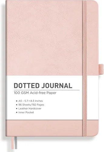 Vista 42 de RETTACY Cuaderno de diario con puntos y viñetas, 192 páginas, tamaño mediano A5 (5.7" x 8.3"), tapa dura de cuero, papel grueso de 100 gsm