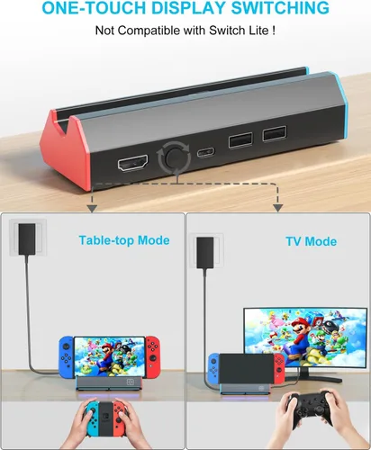 Vista 4 de Base para interruptor, estación de acoplamiento de TV para Nintendo SwitchSwitch OLED, reemplazo de base de TV de carga portátil con adaptador HDMI