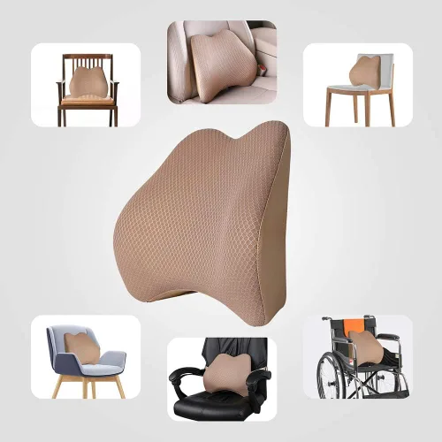 Vista 7 de Almohada de apoyo lumbar de espuma viscoelástica para coche - Soporte para la espalda para asiento de coche (Beige)