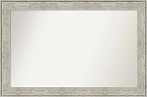 Vista 505 de Amanti Art Espejo de baño plateado para sobre el fregadero, 28 x 37 pulgadas, elegante espejo rectangular de peltre cepillado, marco de madera