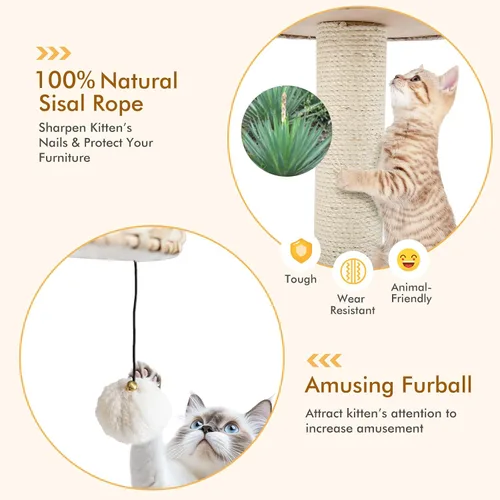 Vista 6 de PETSITE Árbol para gatos moderno de 28 pulgadas, poste rascador de sisal de sisal de torre para gatos, hecho a mano y percha superior, bola colgante