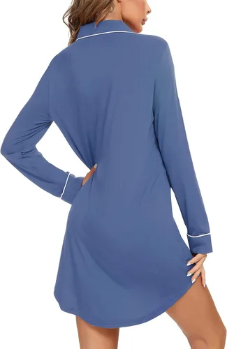 Vista 93 de Samring Camisón de pijama para mujer, manga corta/larga, con botones, camisón para dormir, camisón para novio, talla XXL