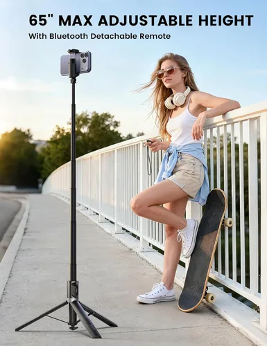 Vista 4 de Lamicall Trípode de 65" para iPhone 0.77lb Selfie Stick con control remoto Negro