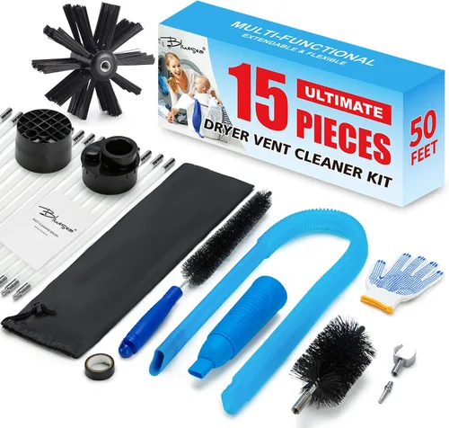 Vista 7 de BLuesea Kit de limpieza de ventilación de secadora, kit de limpieza de secadora de 15 piezas, incluye cepillo de ventilación de secadora de 30 pies