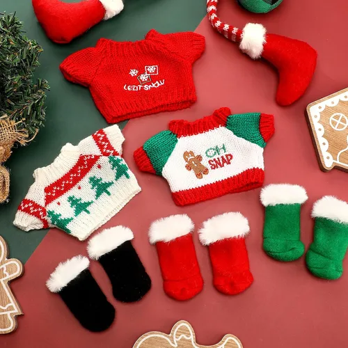 Vista 6 de Juego de 6 piezas de accesorios de ropa para muñeca de Navidad con zapatos para muñeca y botas de nieve para accesorios de muñeca (Lindo)