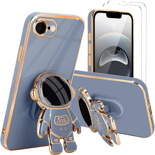 Vista 65 de Pepmune - Funda para iPhone 15 con soporte de astronauta 3D, color negro [2 Screen Protector], Luxury Electroplated Soft TPU Cover with Kickstand