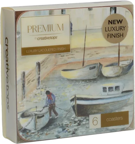 Vista 3 de Creative Tops Cornish Harbour - Juego de 6 posavasos con respaldo de corcho, 4.1 x 4.1 in