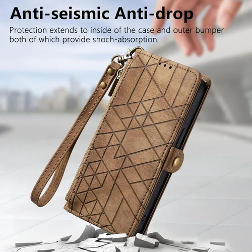 Vista 4 de Asuwish Funda de teléfono para Samsung Galaxy A04e Funda tipo cartera con protector de pantalla de vidrio templado y correa para la muñeca de cuero