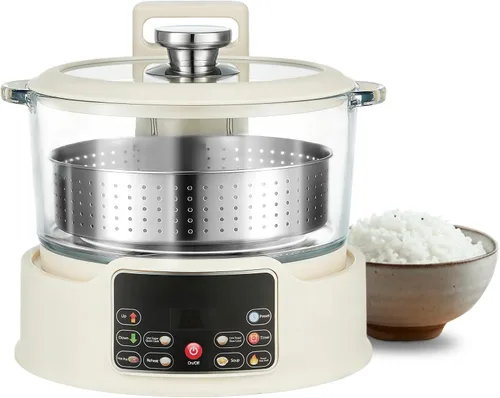 Vista 9 de Arrocera baja en azúcar 3L – Cocina multifuncional de arroz baja en carbohidratos r con cesta de elevación automática, preajuste y temporizador Azul