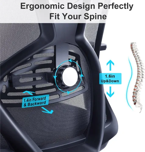 Vista 3 de Ticova Silla de oficina ergonómica – Silla de escritorio con respaldo alto con soporte lumbar ajustable y reposabrazos 3D – Silla de computadora