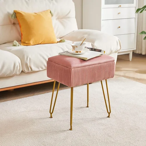 Vista 2 de YMYNY Taburete de tocador con almacenamiento, taburete otomano cuadrado, taburete de maquillaje multifuncional moderno para dormitorio, sala de Rosa