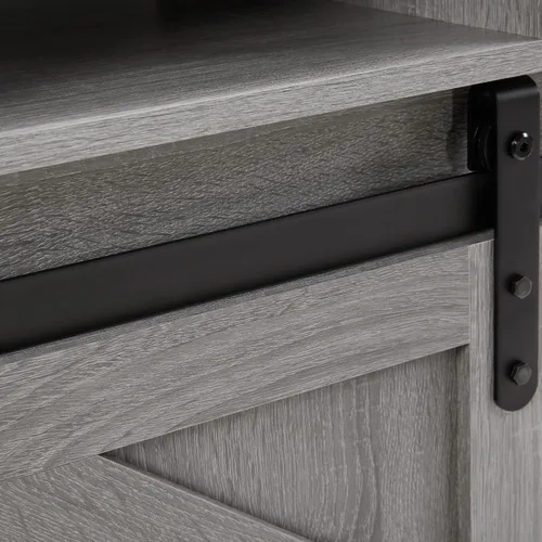 Vista 7 de Soporte de TV con puerta corrediza de granero, centro de entretenimiento de madera moderna y rústica, armario de almacenamiento, mesa de estar