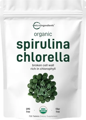 Vista 2 de Micro Ingredients Tabletas orgánicas de Chlorella Spirulina de 3000 mg y vitamina D3 5000iu + K2 100mcg paquete de 2 unidades Pared celular