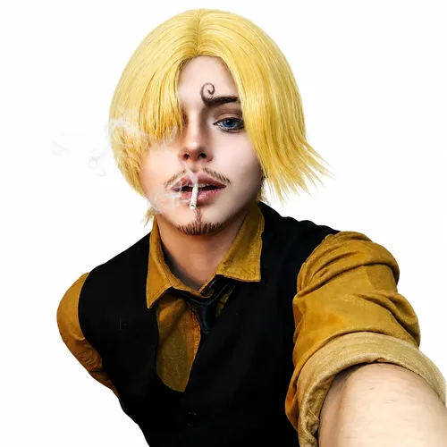 Vista 2 de Peluca rubia para hombre, peluca corta en capas de anime rubia con Nuevo Rubia