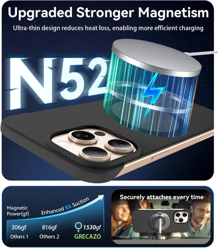 Vista 3 de GRECAZO Funda magnética delgada para iPhone 15 Plus de 6.7 pulgadas (2023), ultrafina, ligera, duradera, sin marco, mate, rígida, MagSafe con anillo