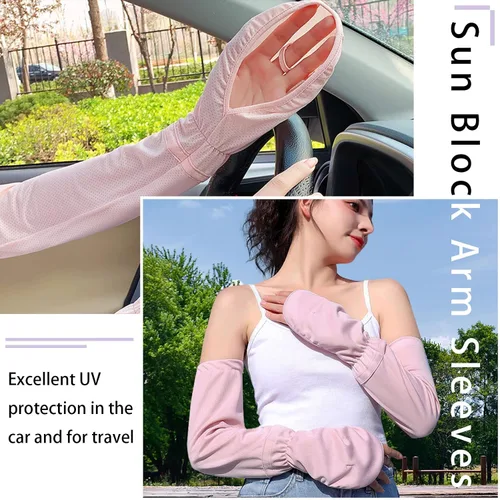 Vista 6 de RainFlowwer Driving Fingerless Sun Sleeves, Adjustable Arm Sleeve with Gloves, UV Protection Cooling Arm Cover for Gardening