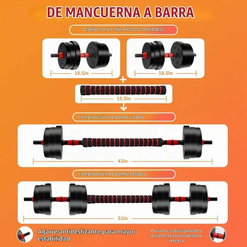 Vista 2 de Juego de mancuernas de peso ajustable, pesas libres con conector, juego de mancuernas convertibles, soporte de levantamiento de mancuernas 3 en 1