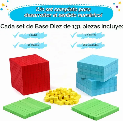 Vista 3 de Simply magic 131 bloques de base de espuma para matemáticas, bloques de valor posicional, base 10 manipulativos matemáticos K-3, contadores