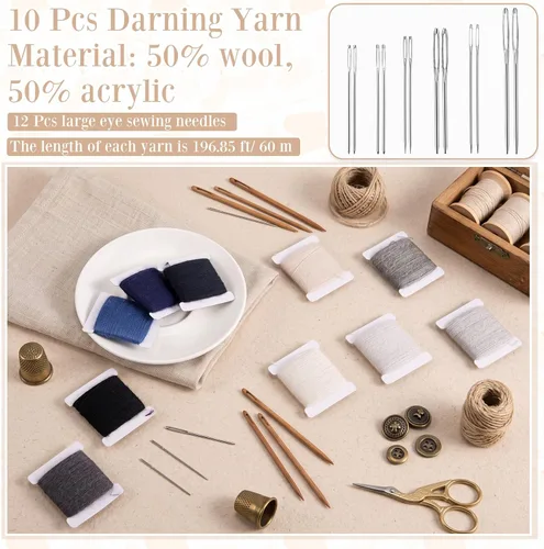 Vista 2 de Jexine 10 Pcs Darning Thread 50% Wool 50% Acrylic Yarn 600m Darning Kit Regular