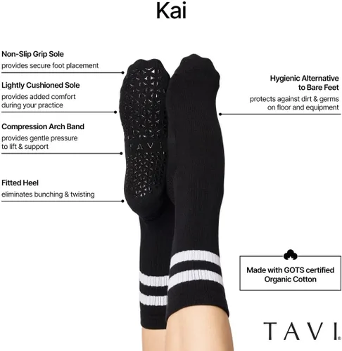 Vista 3 de TAVI Kai Fashion Crew Grip Calcetines Para zapatilla Barre, Pilates y Yoga con empuñaduras para mujeres y hombres