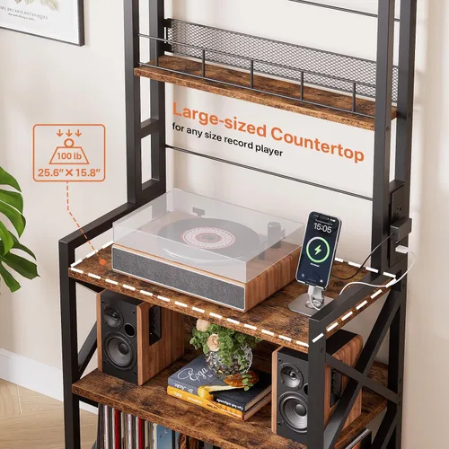 Vista 6 de Soporte para tocadiscos con toma de corriente, estante