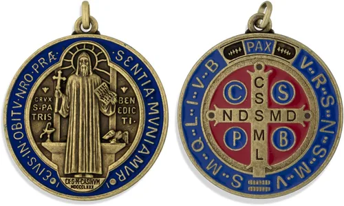 Vista 3 de Venerare Medalla de San Benito de lujo de 2 pulgadas, metal, esmalte
