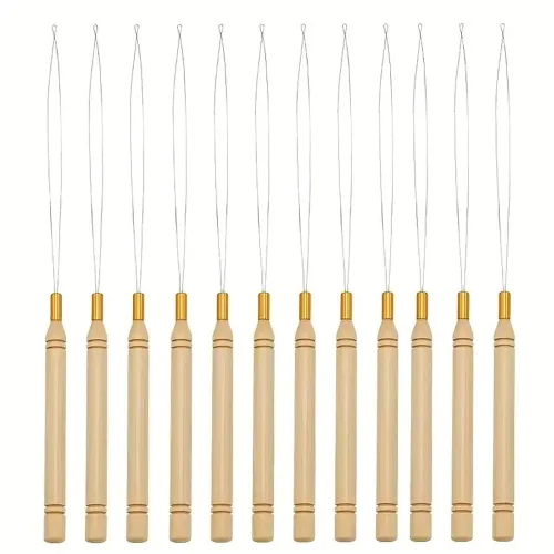 Vista 6 de 6 piezas de micro anillo para extensión de cabello, enhebrador de aguja de alambre de plumas, herramienta de gancho para microenlace de silicona