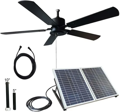Vista 4 de Ventilador de techo solar para exteriores de 52 pulgadas con aspas de madera, panel solar total de 60 W para porches, patios, cenadores, pasarelas