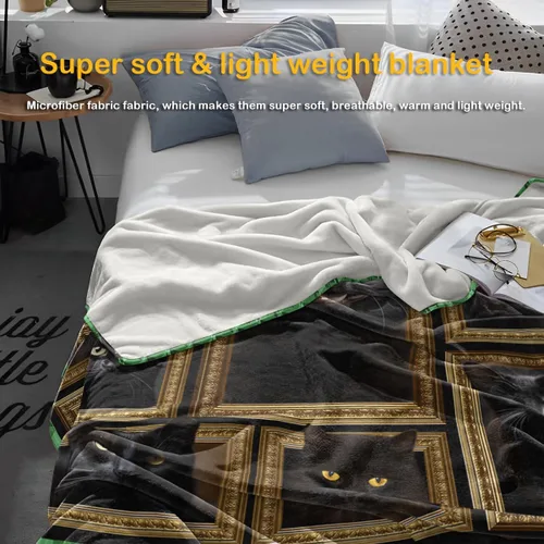 Vista 2 de Manta de gato negro, regalos para mujeres y hombres, acogedora manta suave y mullida para sofá, cama, viajes, manta ligera de franela de felpa