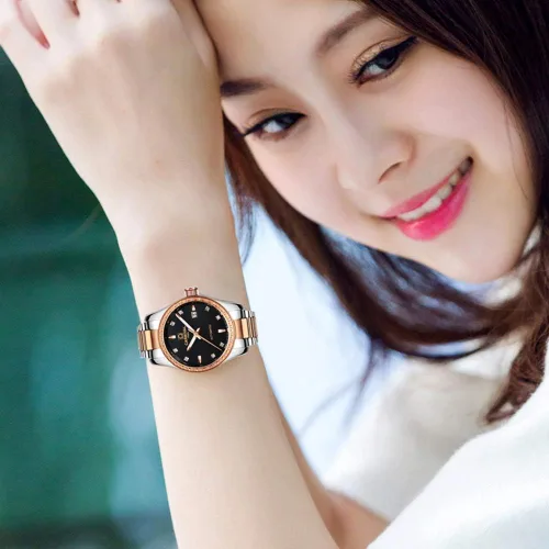 Vista 5 de Reloj mecánico automático de diamantes para mujer, acero inoxidable, zafiro impermeable, elegante reloj azul, Mecánico, cuerda automática
