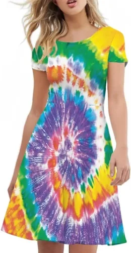Vista 2 de Vestido de verano con vuelo de playa de manga corta para adolescentes y niñas de Buttefly azul