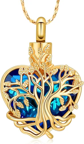 Vista 88 de Imrsanl Collar de urna de árbol de la vida con forma de corazón, joyería de cremación para hombres y mujeres, recuerdo, joyería conmemorativa