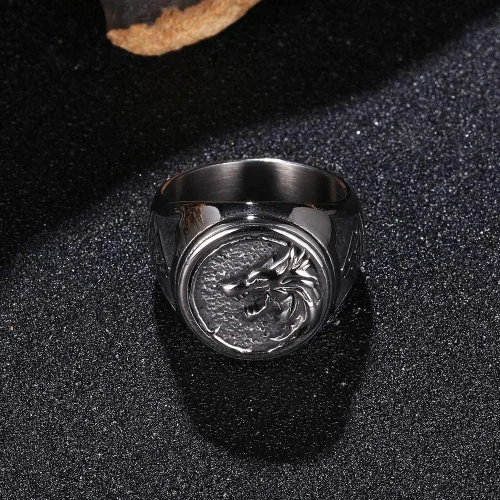 Vista 5 de Anillo Fenrir de lobo vikingo, anillo de lobo cazador de mago de acero inoxidable, joyería retro nórdica para hombre